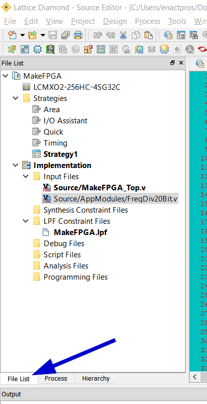 Screenshot of the file list tab